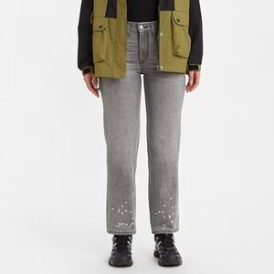 Levi’s Low Pro Stonewash Mid Rise Relaxed Straight Gray Bleach Splatter Size 28